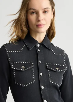 Abito chemisier in denim con borchie