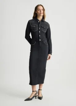 Abito chemisier in denim con borchie