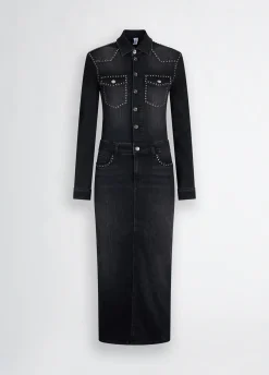 Abito chemisier in denim con borchie