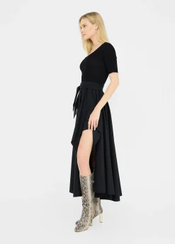 Abito corto in maglia e popeline