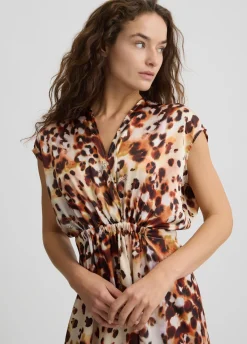 Abito corto in raso animalier