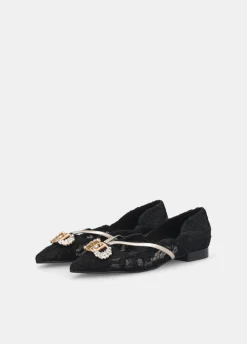 Ballerine in pizzo con logo gioiello
