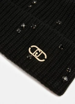 Berretto con strass e perle