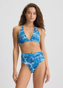 Bikini top e slip a vita alta effetto denim