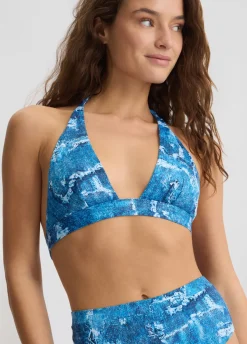 Bikini top e slip a vita alta effetto denim