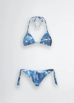 Bikini top e slip effetto denim