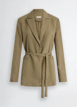 Blazer a righe con cintura