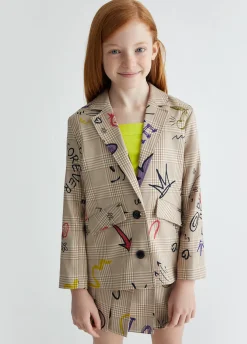 Blazer in principe di galles con stampa