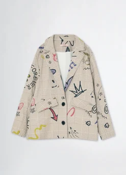 Blazer in principe di galles con stampa