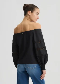 Blusa in cotone con ricami