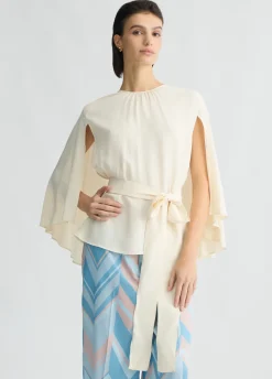 Blusa in crêpe de chine con cintura