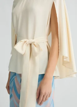 Blusa in crêpe de chine con cintura