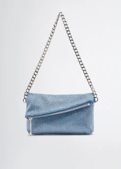 Borsa a spalla piccola in denim con strass