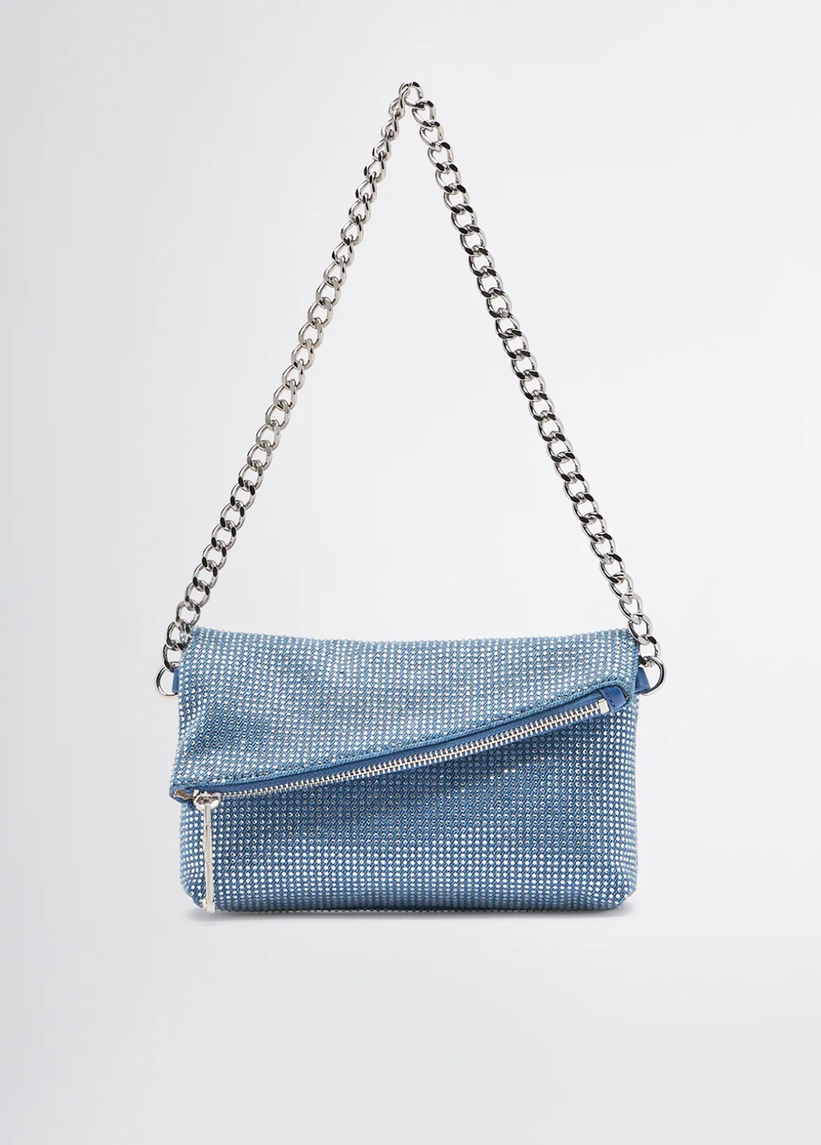 Borsa a spalla piccola in denim con strass