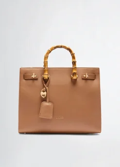 Borsa grande con manici effetto bamboo