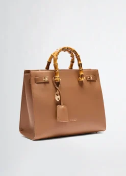Borsa grande con manici effetto bamboo