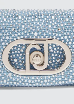 Borsa LaPuffy mini in denim con strass