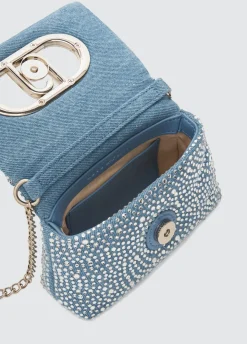 Borsa LaPuffy mini in denim con strass