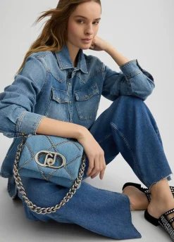 Borsa LaPuffy piccola in denim con catene