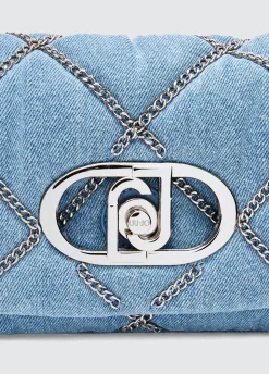 Borsa LaPuffy piccola in denim con catene