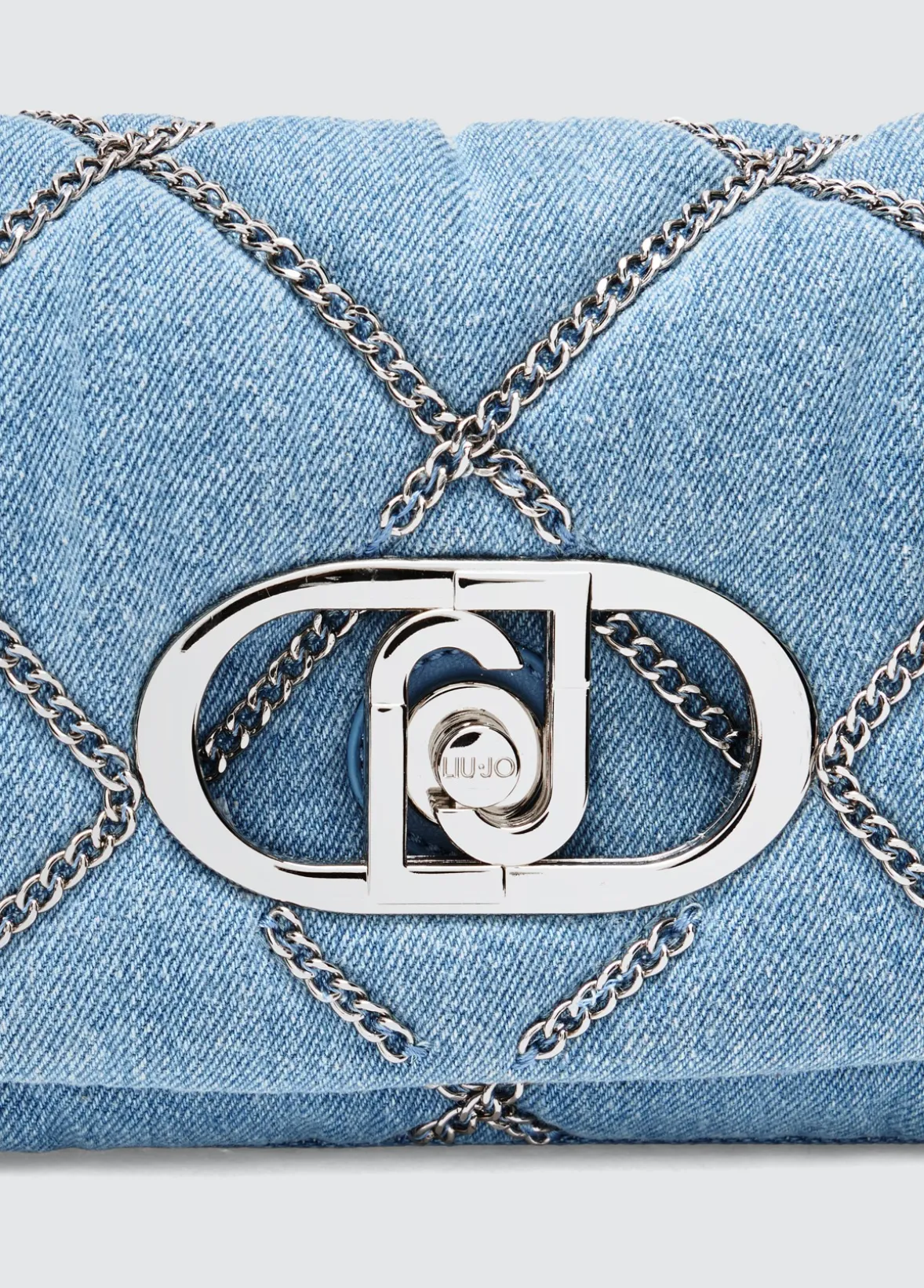 Borsa LaPuffy piccola in denim con catene