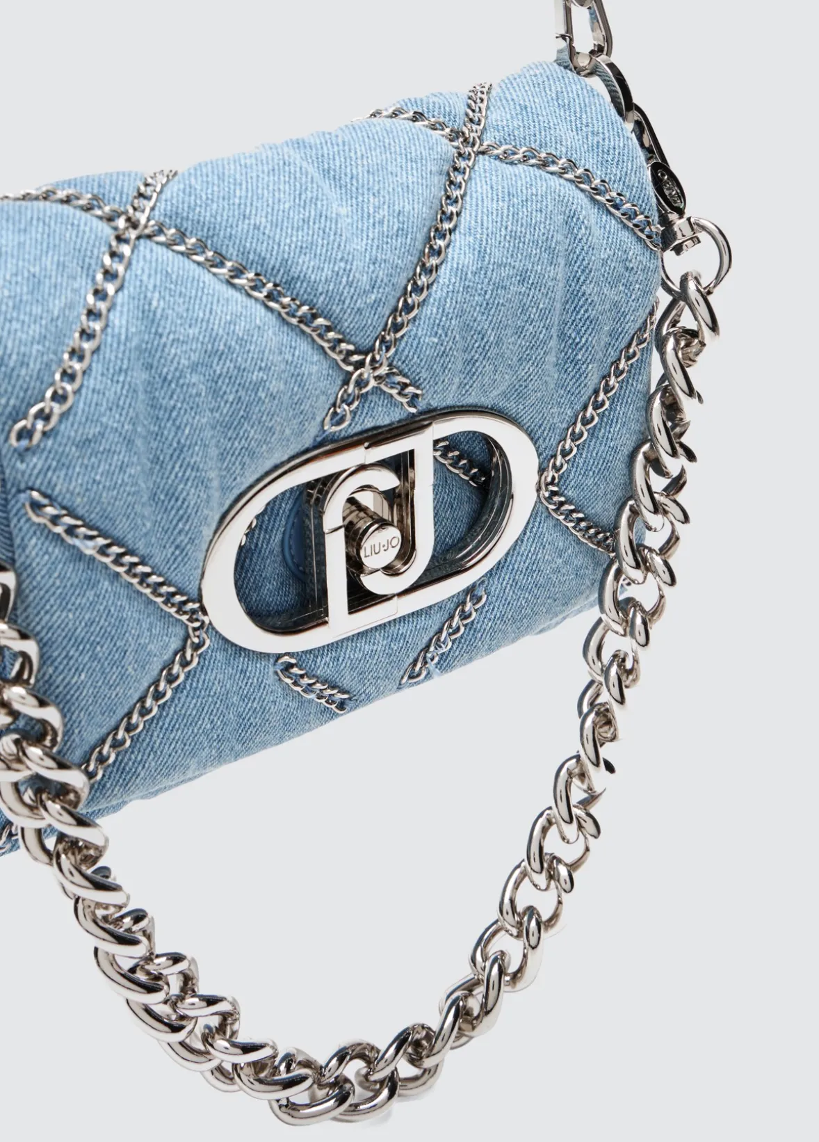 Borsa LaPuffy piccola in denim con catene