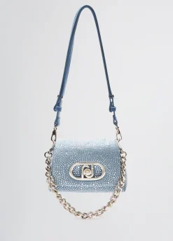 Borsa LaPuffy piccola in denim con strass
