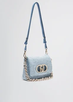 Borsa LaPuffy piccola in denim con strass