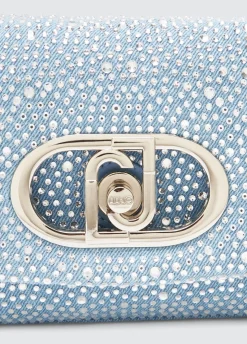 Borsa LaPuffy piccola in denim con strass