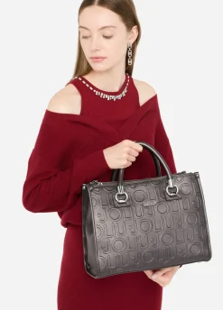 Borsa satchel media con logo