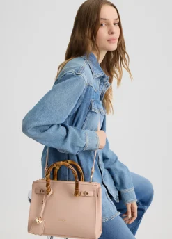 Borsa satchel media con manici effetto bamboo