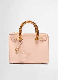 Borsa satchel media con manici effetto bamboo