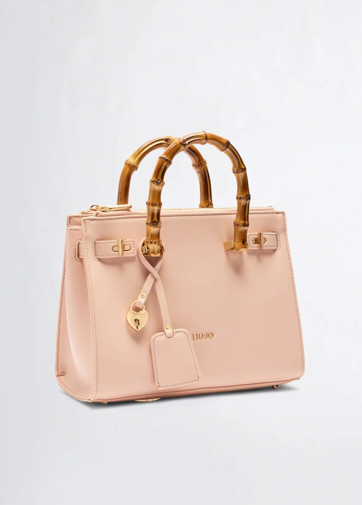 Borsa satchel media con manici effetto bamboo