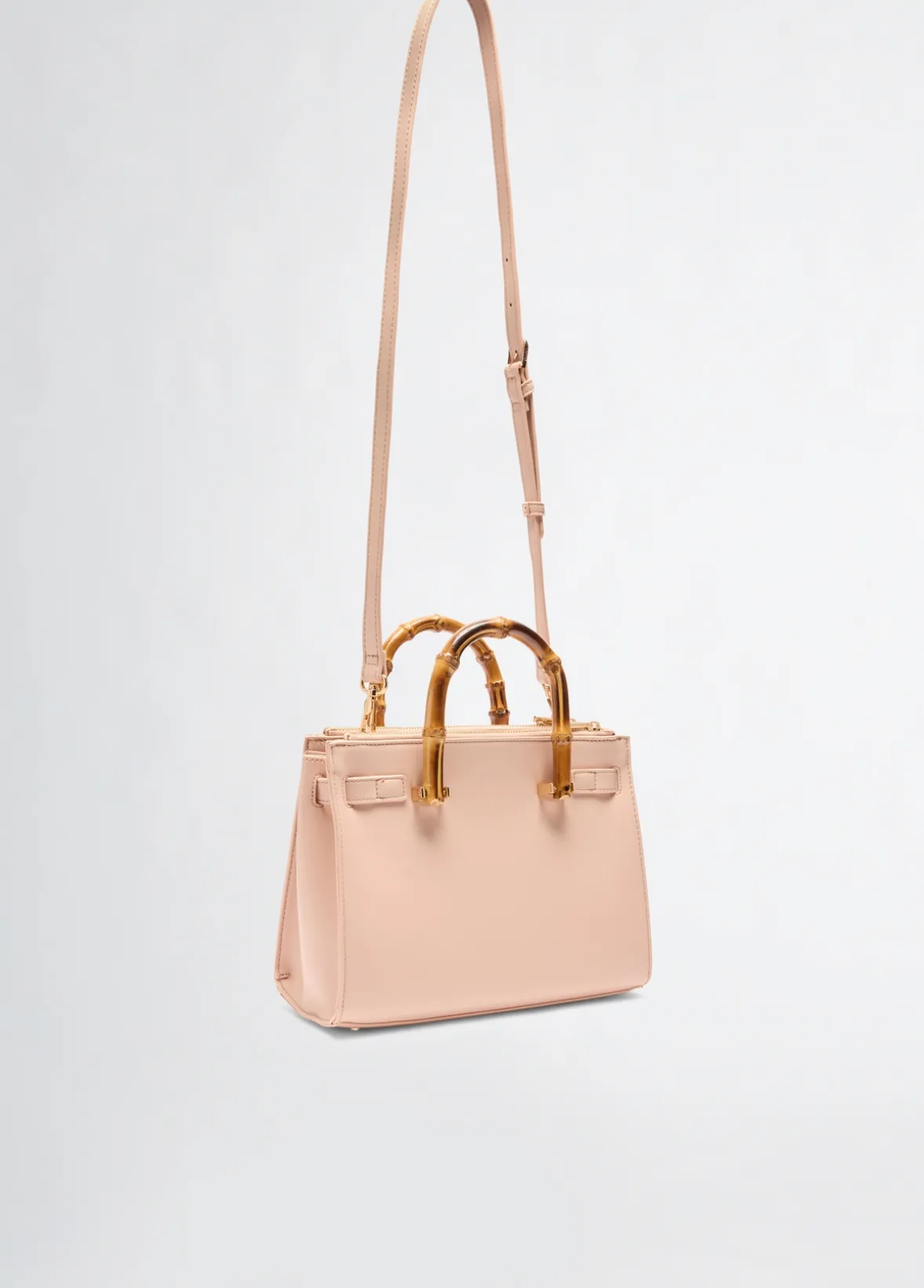 Borsa satchel media con manici effetto bamboo