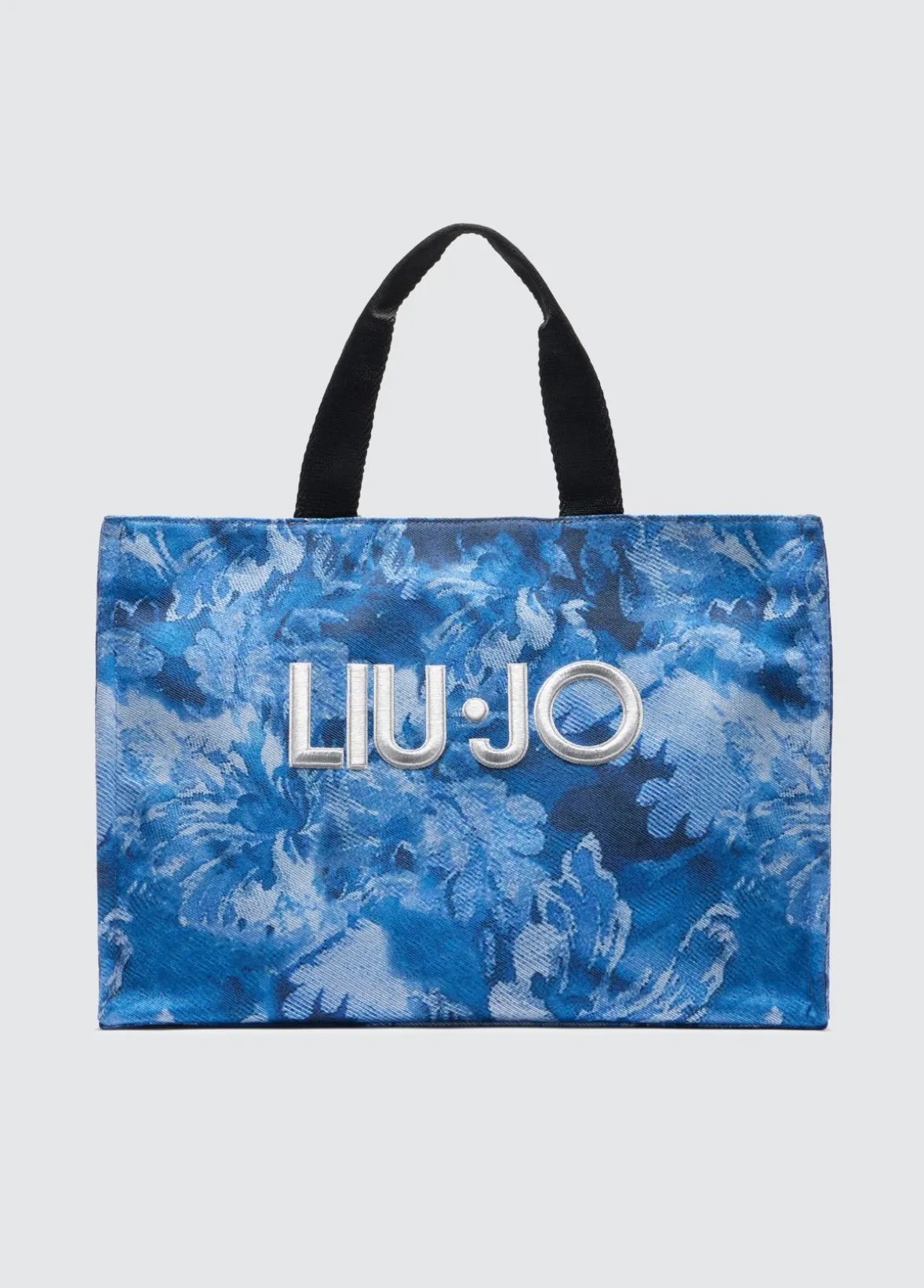 Borsa tote grande in denim stampato