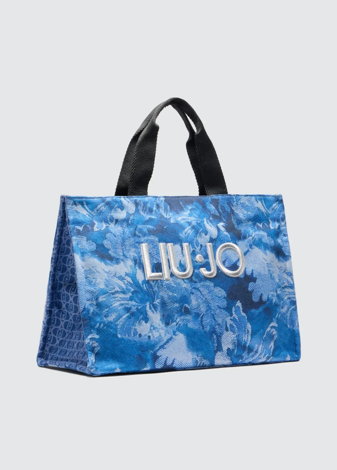 Borsa tote grande in denim stampato