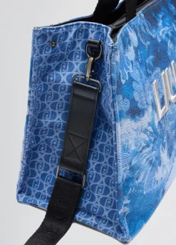 Borsa tote grande in denim stampato