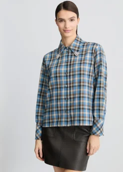 Camicia a quadri con ricami gioiello