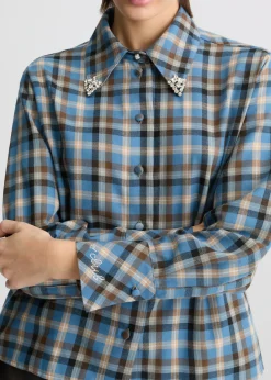 Camicia a quadri con ricami gioiello