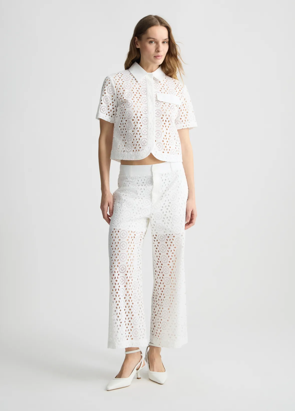 Camicia cropped in sangallo