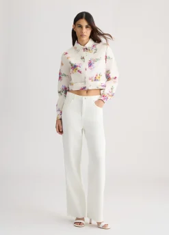 Camicia floreale con ricami gioiello