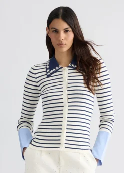 Cardigan a righe con colletto