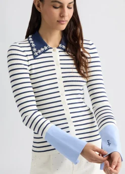 Cardigan a righe con colletto