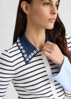 Cardigan a righe con colletto