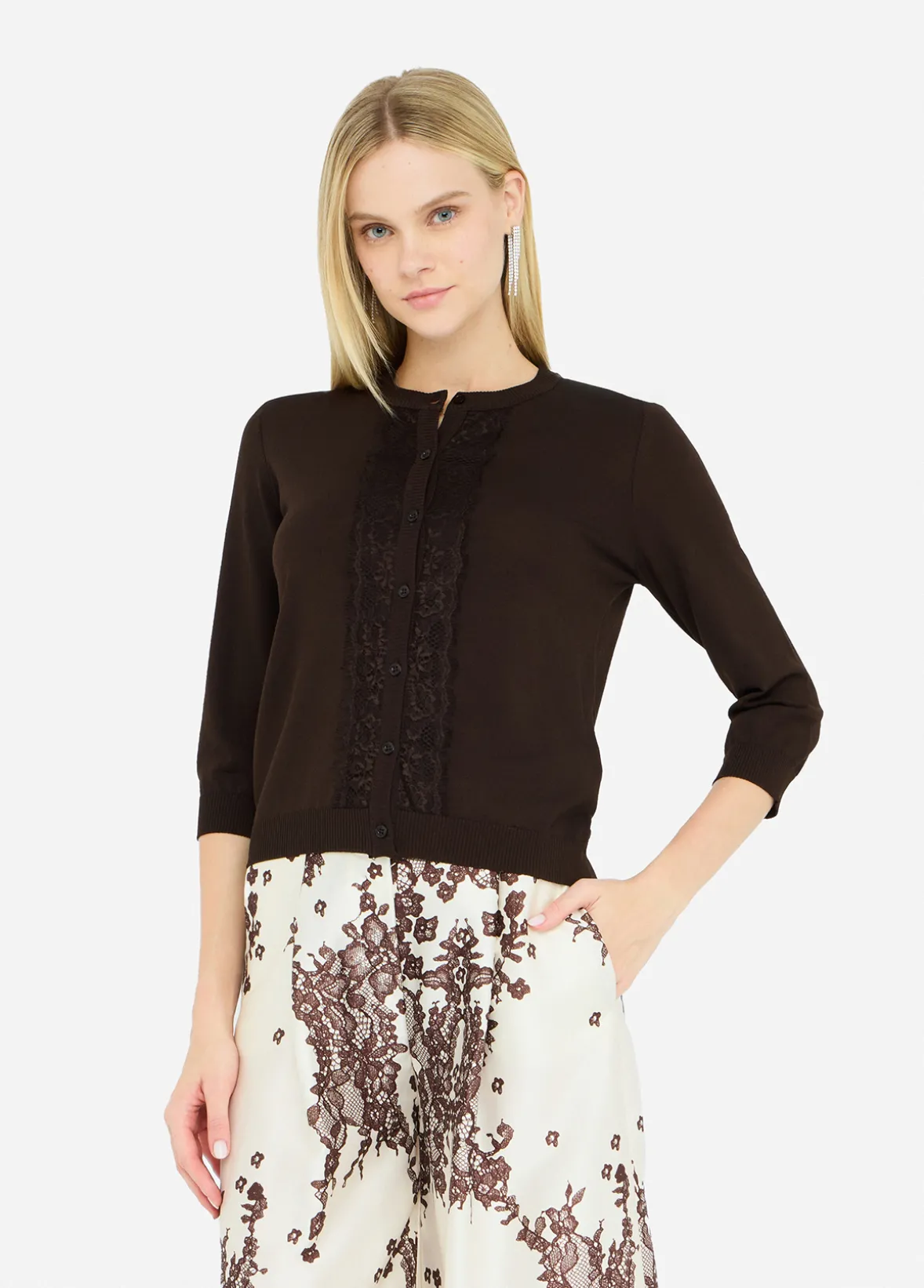 Cardigan con dettagli in pizzo