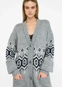 Cardigan in alpaca e lana jacquard