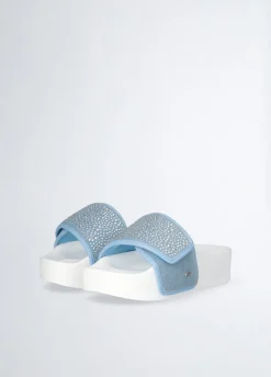Ciabatte platform in denim con strass