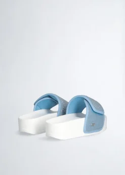 Ciabatte platform in denim con strass