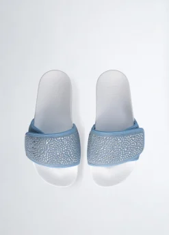 Ciabatte platform in denim con strass