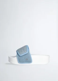 Ciabatte platform in denim con strass